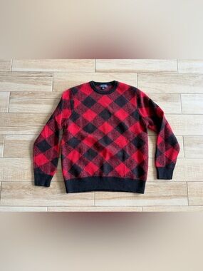 Brooks Brothers Italian Yarn Buffalo Plaid Wool Blend Sweater Red Black Large